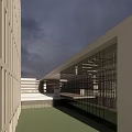 Modern Office Building Complex With Overcast Sky And Sunlight Breaking Through Clouds 3d model