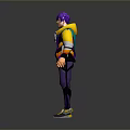 3D Animated Character Model With Purple Hair Yellow Purple Hoodie And Pants Modern Stylish Design