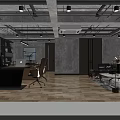 Modern Industrial Office Interior With Brick Wall Pendant Lights Desks Computers And Chairs