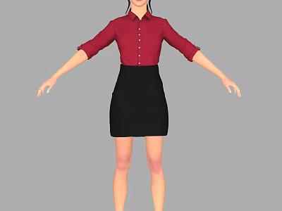 Woman in Red Shirt and Black Skirt with Arms Outstretched Standing 3d model