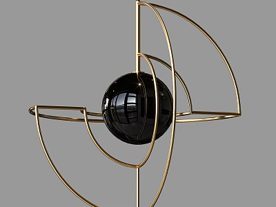 Modern Geometric Chandelier with Golden Metal Frame and Black Spherical Shade Design 3d model