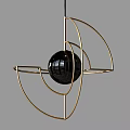 Modern Geometric Chandelier with Golden Metal Frame and Black Spherical Shade Design