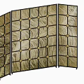 Folding Decorative Screen Featuring Golden Feather Pattern And Black Metal Frame 3d model