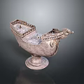 Silver Ship Shaped Decorative Vessel With Carved Details And Ornate Base
