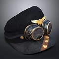 Steampunk Black Hat With Golden Wing Goggles Gear Details And Brown Strap
