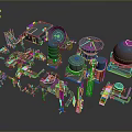 Industrial Landscape 3D Models With Tanks Pipes Ladders And Platforms On Gray Background