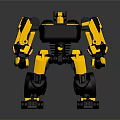 Yellow And Black Robot Warrior Character With Mechanical Armor Standing Pose