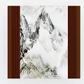 Natural Marble TV Background Wall With Mountain Landscape And Brown Frame 3d model