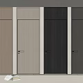 Four Colored Wooden Swing Doors With Simple Design And Black Handles