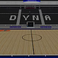 Modern Basketball Arena Design with Blue Seating and Basketball Court Layout