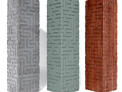 Pillars With Maze Like Patterns In Gray Light Green And Brown Colors 3d model
