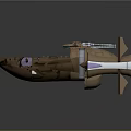 Sci Fi Spaceship Design With Brown Exterior Blue Panel Wing Structures And Metallic Details