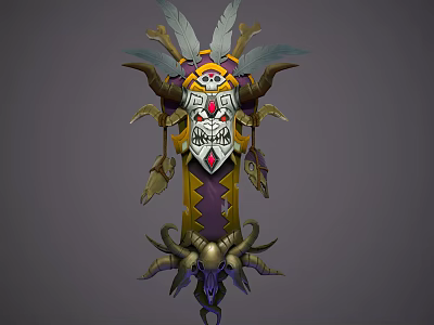Fantasy Style Decorative Ornament Set With Feathers Skull Horns And Purple Yellow Accents 3d model