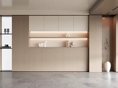 Modern Decorative Cabinet With LED Strip Lighting Wooden Finish And Minimalist Design Elements 3d model