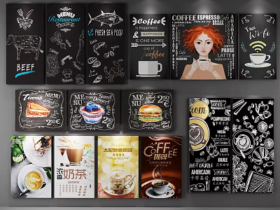Various Cafe Menu Designs With Chalkboard Art And Coffee Themed Illustrations 3d model