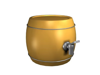 Yellow Water Storage Barrel With Metal Hoops And Tap For Daily Use 3d model