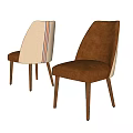 Modern Dining Chairs With Brown Leather Beige Fabric Seats And Wooden Legs Design
