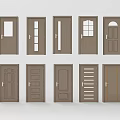 Various Wooden Hinged Doors With Glass Panels And Different Styles 3d model