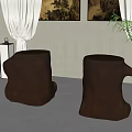 Tree Stump Shaped Red And Brown Stools In Indoor Setting With Lanterns And Plants 3d model