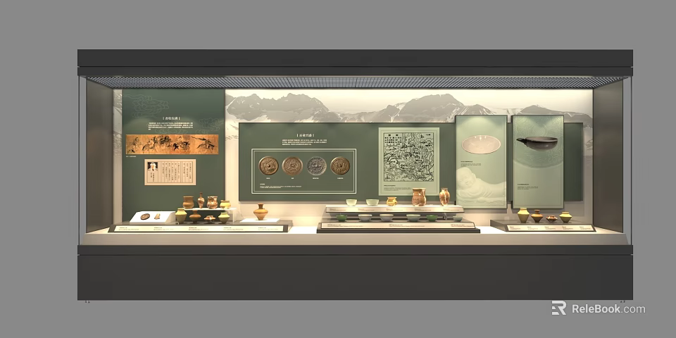 Ancient Cultural Museum Exhibition With Coins Pottery And Historical Artifacts 3d model 