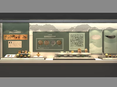 Ancient Cultural Museum Exhibition With Coins Pottery And Historical Artifacts 3d model