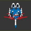 Game Movie Robot Character On Blue Red Flying Vehicle With White Silver Armor Red Wings