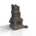 Modern Exhibition Space Showcasing Ancient Stone Pagoda 3D Model With Scattered Blocks