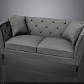 Modern Gray Tufted Sofa With Two Decorative Pillows And Wooden Legs