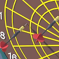Dartboard With Teal Outer Ring Yellow Bullseye Numbered Sections And Brown Base