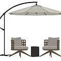 Modern Outdoor Sofa Set With Arched Umbrella Woven Chairs And Coffee Table