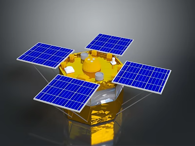 Space Exploration Satellite Equipped With Four Solar Panels And Yellow Scientific Instruments 3d model