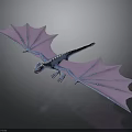 Blue Dragon Fantasy Creature 3D Model With Purple Wings And White Details