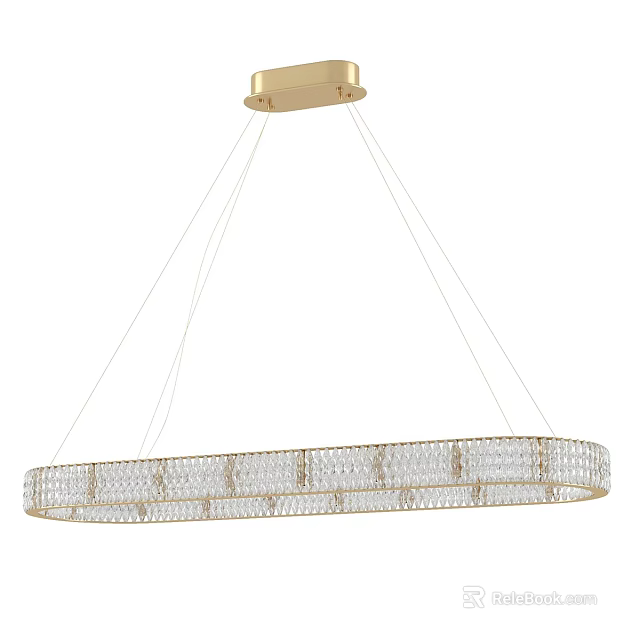 Elegant Modern Oval Chandelier with Gold Frame Transparent Crystals 3d model