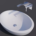Sleek Modern White Oval Countertop Washbasin With Silver Wall Mounted Faucet