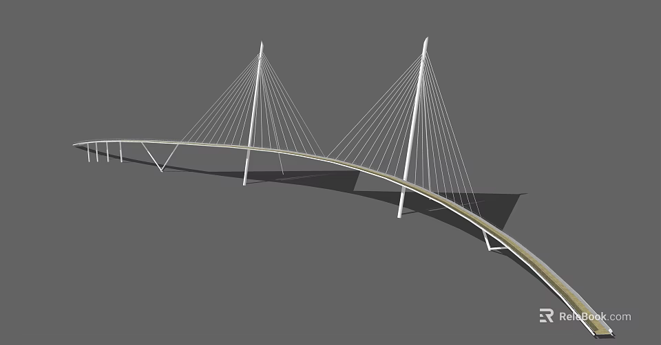 Modern Landscape Bridge Featuring Cable Stayed Design White Towers And Arched Structure 3d model 