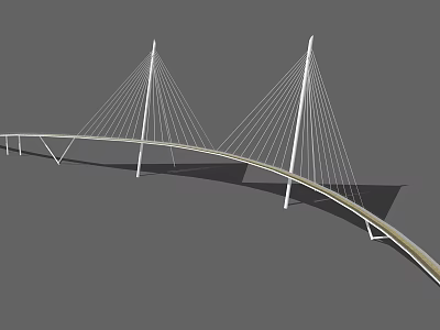 Modern Landscape Bridge Featuring Cable Stayed Design White Towers And Arched Structure 3d model