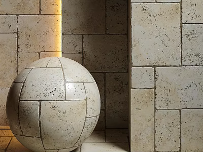Travertine Stone Architectural Components Featuring Spherical Form And Square Tiled Texture 3d model