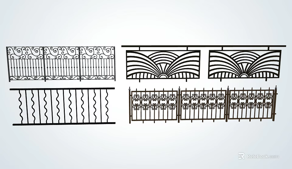 Various Decorative Wrought Iron Railings With Intricate Patterns And Designs 3d model 