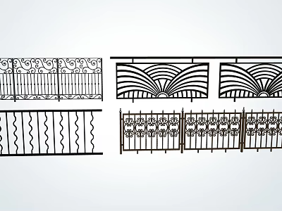 Various Decorative Wrought Iron Railings With Intricate Patterns And Designs 3d model