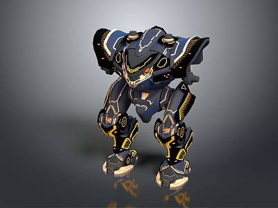 Futuristic Armored Mech Robot Character With Blue Yellow Armor And Joint Details 3d model
