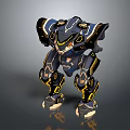Futuristic Armored Mech Robot Character With Blue Yellow Armor And Joint Details