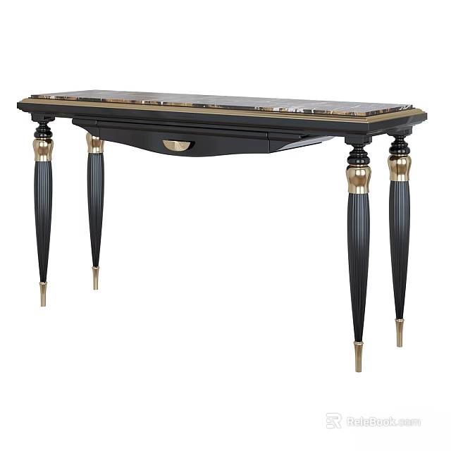 Elegant Black and Gold Table with Ornate Legs and Polished Top Surface Design 3d model 