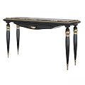 Elegant Black and Gold Table with Ornate Legs and Polished Top Surface Design