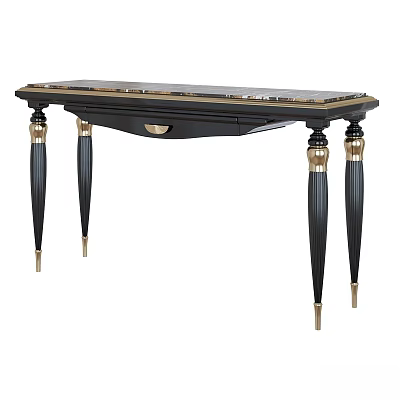 Elegant Black and Gold Table with Ornate Legs and Polished Top Surface Design 3d model