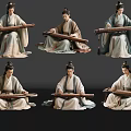 Game Movie Characters In Ancient Chinese Clothing Playing Guzheng With Multiple Poses