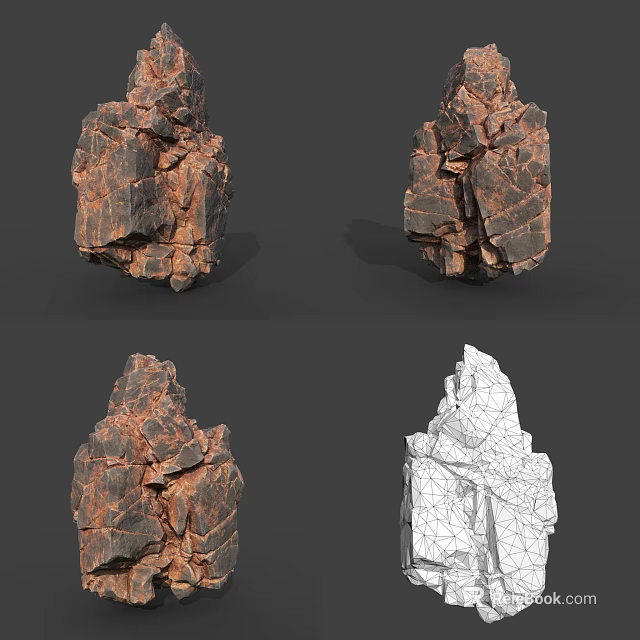 Natural Stone Blocks With Multiple Views Detailed Texture And Wireframe Structure 3d model 