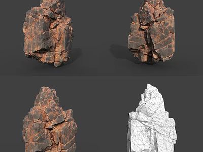 Natural Stone Blocks With Multiple Views Detailed Texture And Wireframe Structure 3d model
