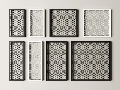 Stylish Fence Panels With Various Grid Patterns In Black And White Colors 3d model