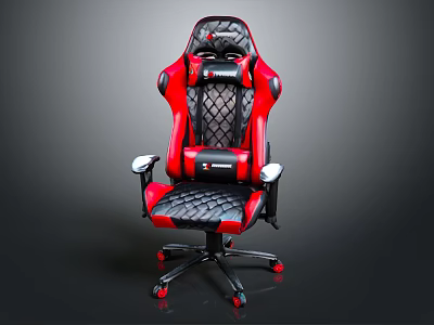 Red And Black Ergonomic Gaming Chair With Diamond Stitch Pattern And Adjustable Armrests 3d model