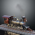 Model Steam Train With Red Roof Black Silver Body On Railway Track Dark Background
